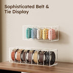 FEMELI Belt Organizer, Acrylic Belt Storage for Closet with Dust Cover, 5 Compartments Belt Container Display Holder for Drawer, Clear Belt Tie Case for Women Men Home