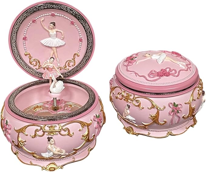 Briskfeel Classical Ballerina Music Box Jewelry Box LED lights Twinkling Resin Carved Collectible Mechanical Ballerine Musical Box with Sankyo 18-Note Ballerina Rotates (4# Ballet)