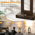 27.2’’ Tall Brown Table Lamps for Living Room Bedroom, Bedside Touch Control Lamps with 2 USB Ports&AC Outlet, 3 Color Temp.&Stepless Dimming Desk Lamp Sets for Home Office, Pre-assembled White Shade