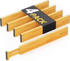 SpaceAid 4 Pack Bamboo Drawer Dividers with Labels, Kitchen Adjustable Drawer Organizers, Expandable Organization for Home Clothes Dressers (17-22 in, Natural)
