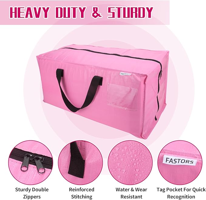 6-Pack Moving Bags,Heavy Duty Large Storage Bags with Zippers & Backpack Straps,Space Saver Bags are Packing Supplies for Moving & Travel,Alternative to Moving Boxes(Pink)