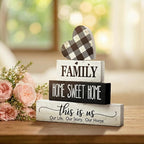 Smile 4 Pcs Family Wooden Tabletop Decor Home Sweet Home Tiered Tray Decoration, Rustic Retro Neutral Wood Heart-Shaped Block Sign, Suitable for Home Shelves Fireplace Mantels