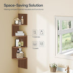 HOOBRO Corner Shelf Wall-Mounted, Set of 2 Floating Corner Shelves for Wall, 4-Tier Corner Bookshelves for Living Room, Bedroom, Bathroom, Home Office, Walnut WL25BJP201
