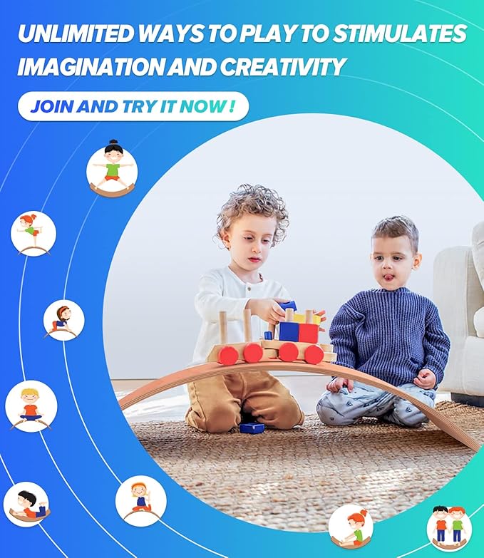 35" Balance Board Kids | Montessori Wobble Board for Toddlers Ages 3-5, Natural Wood Open-Ended Waldorf Sensory Toy for Indoor & Outdoor Play, Core Balance Trainer, Birthday & Christmas Gift 2026