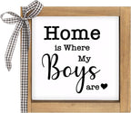 Home is Where My Boys are Sign, 6×6 Inch Wood Framed Mothers Day Gifts for Mom, Rustic Family Quote Decor Home Table Desk Shelf Living Room