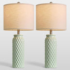 USumkky 27" Ceramic Table Lamps Set of 2 - Modern Farmhouse & Boho Style, Bedside Nightstand Lamps for Bedroom, Living Room End Table Lamps, Small Desk Lamp(Green)