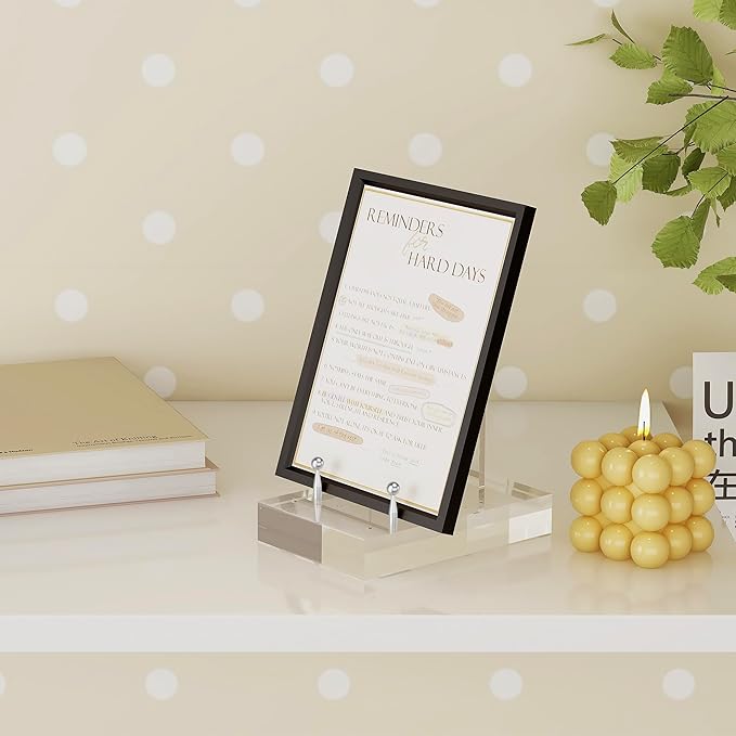 SVENJBB Acrylic Easel Display Stand with Adjustable Silver-Toned Pegs for Art, Photos, and Plates, Modern Clear Acrylic Stand for Cookbook, Invitations, Cards, 1Pack