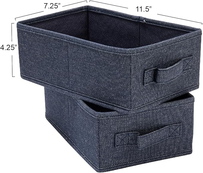 Collapsible Cotton Blend Rectangular Storage Drawer with Handle, Set of 2, Denim