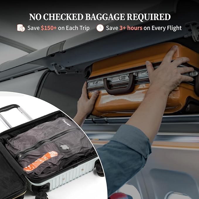Vacuum Compression Bags for Travel with Electric Pump, Space Saver Vacuum Seal Bags for Clothing with IPX8 Waterproof Zipper, Reusable & No Odor for Suitcase and Backpack, Gray (2PC+Pump)