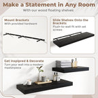 48 Inch Long Floating Shelves for Wall Set of 2, 12"D Wood Grain Bathroom Shelves with Invisible Brackets, Easy Install Engineered Wood Storage Shelves for Kitchen, Living Room, Bedroom, Black Finish