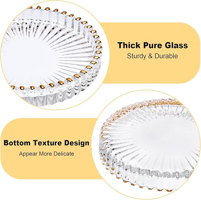 Set of 5 Modern Clear Coaster, Glass Coasters for Drinks, Crystal Coasters Round Cup Mat, Coffee Table Decor for Office, Kitchen, Bar, Dining Room, Living Room, Patio (Clear with Gold Rim)