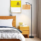 QIYIZM Floor Lamp for Living Room Bedroom Farmhouse Arc Rattan Boho Standing Lamp with Remote Dimmable Black Wicker Bamboo Lamp Shade Floor Light Adjustable Tall Lamp Industrial Floor Lamps Bohemian