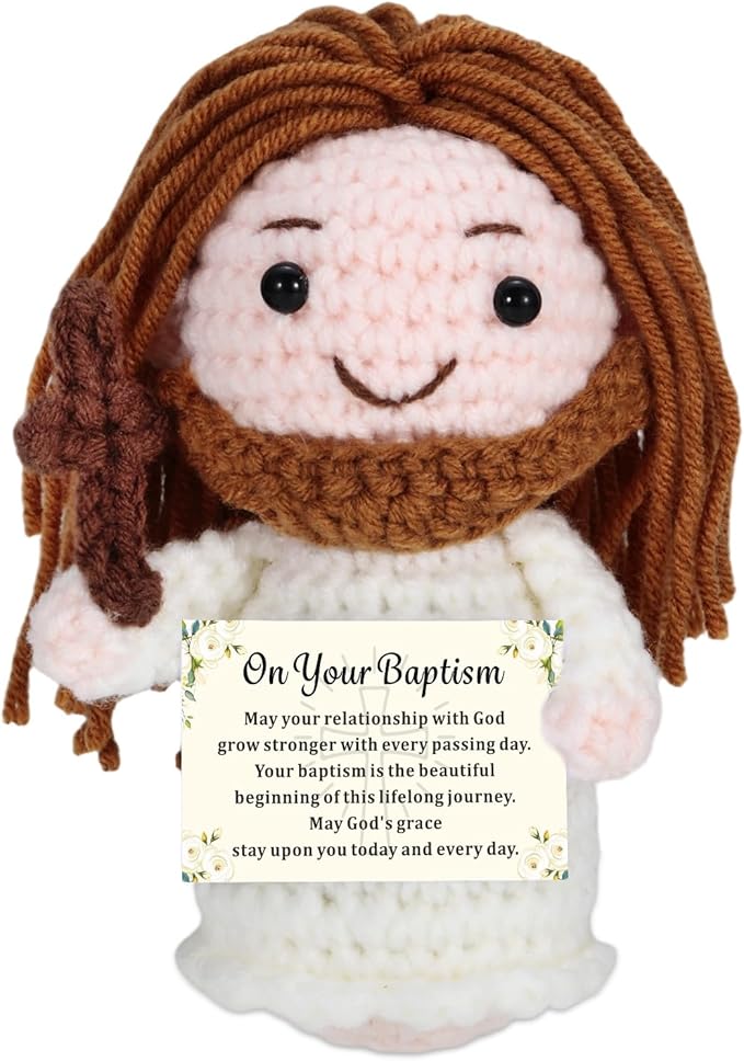 Baptism Gifts for Girls Boys Christian Jesus Crochet Doll - First Communion Confirmation Religious Gifts for Women Men Faith Keepsake Christening Easter Christmas Spiritual Gift God Blessing Decor