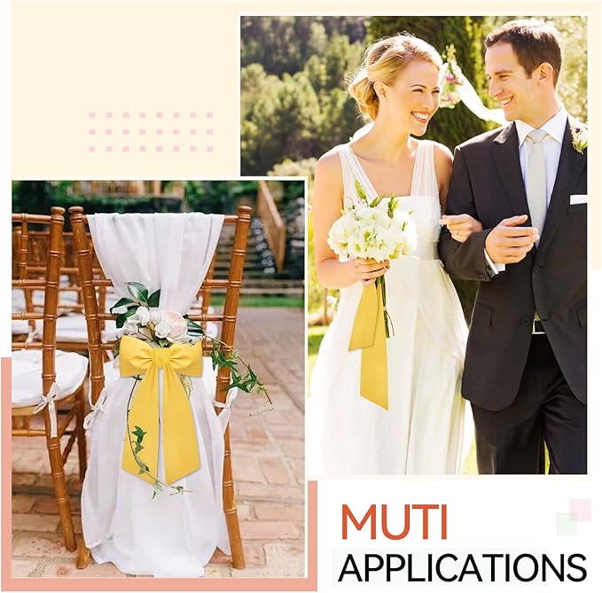 2 Pcs Yellow Wreath Sash for Front Door Linen Wreath Ribbon Bow for Yard Porch Garland Home Decor