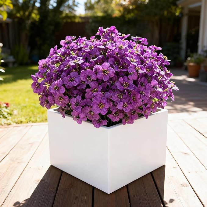 24 Bundles Artificial Flowers for Outdoor Faux Plants for Spring Summer Decoration, UV Resistant Realistic Silk Plastic Fake Flowers Garden Porch Patio Balcony Yard Front Home Decor