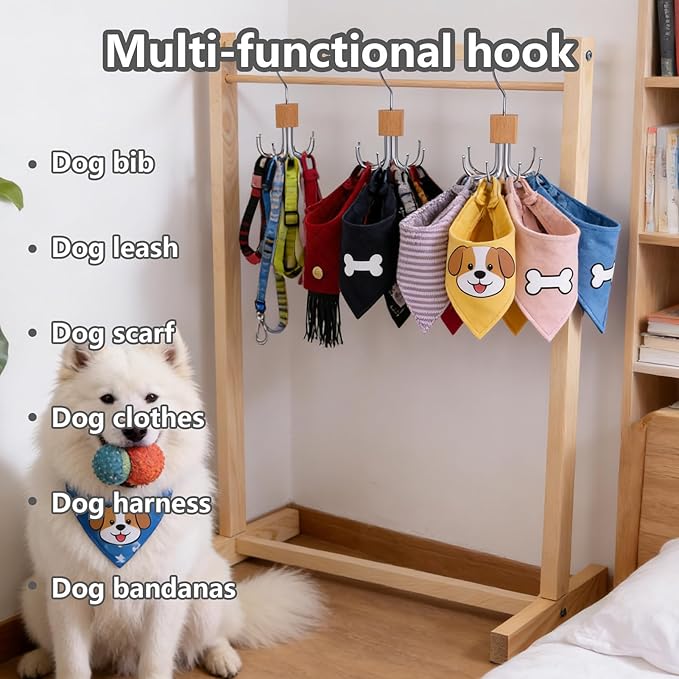 Dog Clothes Hangers Dog Scarf Organizer for Closet Dog Bandanas Holder Bib Hanger Harness Holder with 6 Hooks Space Saving Closet Organizers and Storage（2 Packs）