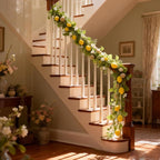 Idyllic 6 Ft Artificial Lemon Leaf Vine Garland - Faux Spring Wall Hanging Decor for Mantle, Window, Wedding, Home & Garden - Long Yellow Green Vine