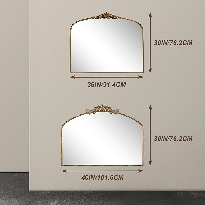 40"x30" Gold Large Antique Mirror, Vintage Baroque Mirror with Ornate Beaded Frame for Home Decor - Living Room, Entryway, Bathroom, Fireplace