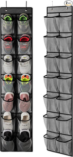 KEEPJOY Over the Door Shoe Organizer, Hanging Shoe Organizer with 4 Hooks,Door Shoe Holder with 14 Mesh Deep Pockets Closet Door Shoe Storage Bag (Grey-2Pack)