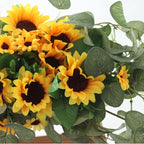 Artificial Sunflower Swag,Handmade Floral Garland Decorative Swag with Green Leaves,Handmade Floral Wreath Decorative Sunflower Wreath,Hanging Arch Garland