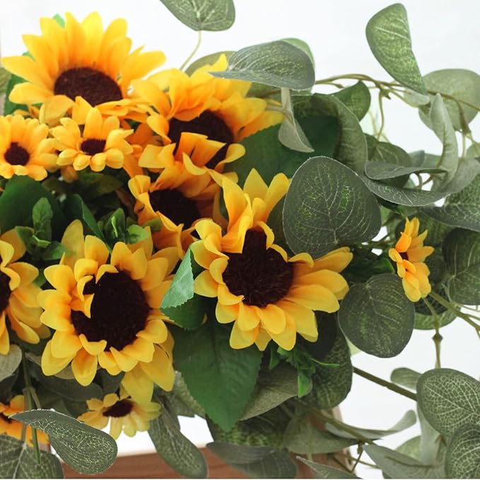 Artificial Sunflower Swag,Handmade Floral Garland Decorative Swag with Green Leaves,Handmade Floral Wreath Decorative Sunflower Wreath,Hanging Arch Garland