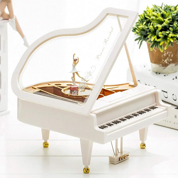 Hvogvok Ballerina Music Box，Piano Music Box for Women Girls White Valentine's Day Present Mechanical Classical Ballet Girl Dancing Music Box Birthday Present