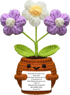 Wavwavw Christian Gift for Women Positive Handmade Crochet Doll with Bible Verse Prayer Card Inspirational Scripture Religious Crochet for Christmas Sunday Group Church(Purple Puff Flower)