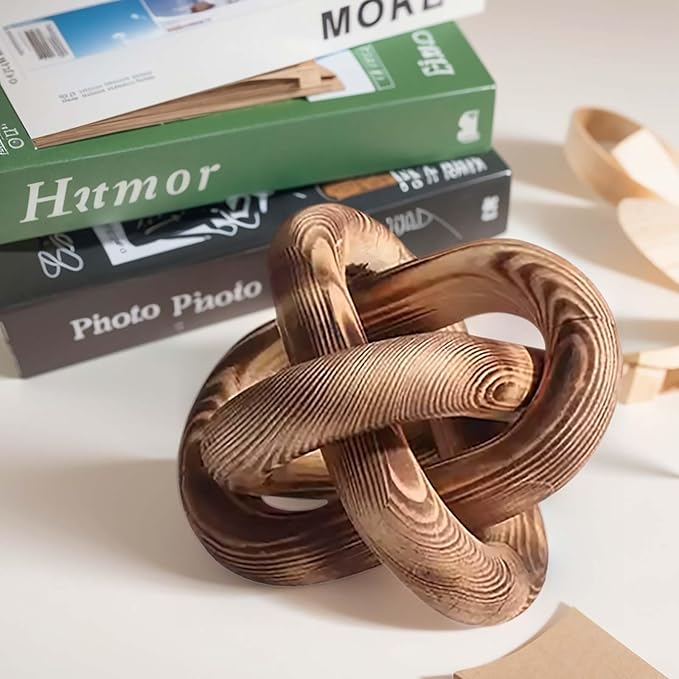 Wood Chain Link Decor--3 Link Wood Knot Decor Hand Carved Coffee Table Decor Farmhouse Rustic Shelf Decor Boho Modern Simplicity Decorative Objects for Living Room Bedroom Decorations (Retro)