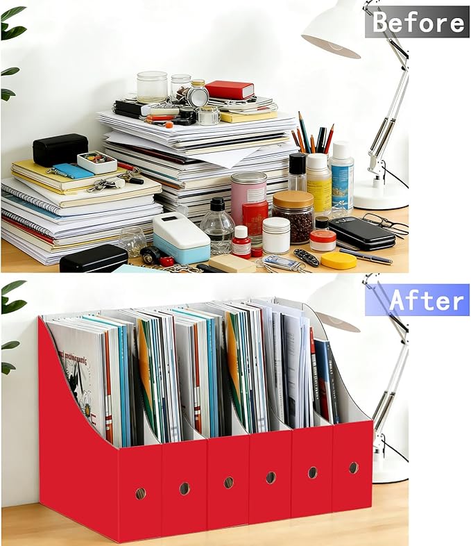 Limitliho 24 Pack Red Cardboard Magazine Holder, Sturdy Book Bins for Classroom Library, 10.6'' ×10.2'' ×3.5'' Inch Vertical File Folder Box