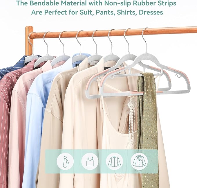 Pack of 30 Coat Hangers, Space-Saving Plastic Clothes Hangers, Non-Slip, 0.2 Inches Slim, 360° Swivel Silver Hook for Shirts, Pants, Suit & Wet/Dry Garments, Pink and Dark Gray