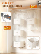 Closet Hanging Organizer with Drawers, 6 Tier Metal Closet Organizers and Storage with 4 Hanging Hooks 4 S-Hooks for Wardrobe Laundry Room, Wire Storage Shelf for Clothes Sweaters Pants (White)
