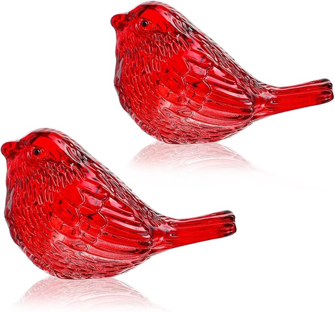 H&D HYALINE & DORA 2 Pack 3" Red Glass Bird Figurine Miniature Blown Glass Birds Bird Gifts for Bird Lovers Women Animals Collectible Figurines for Christmas Desk Table Decor