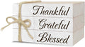 Decorative Books For Home Decor, Wood Book Stack For Table Decor, Thankful Grateful Blessed Decor Books For Living Room Bookshelf Office Coffee Bar, Thanksgiving Farmhouse Stacked Books Decor (L28)