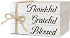 Decorative Books For Home Decor, Wood Book Stack For Table Decor, Thankful Grateful Blessed Decor Books For Living Room Bookshelf Office Coffee Bar, Thanksgiving Farmhouse Stacked Books Decor (L28)