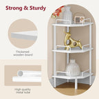 Tajsoon Corner Shelf Stand, 3 Tier Industrial Corner Shelves, Multipurpose Standing Display Shelf, Corner Shelving Unit for Bedroom, Living Room, Office, Kitchen, White