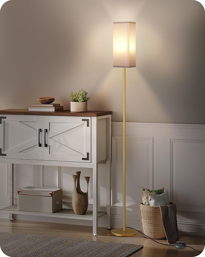 Floor Lamp, Pole with Foot Switch, Modern Standing Lamp Lampshade, Minimalist Freestanding Lamp (Bulb Not Included), for Living Room, Bedroom Office ETL Listed Gold and White DCW07LD05