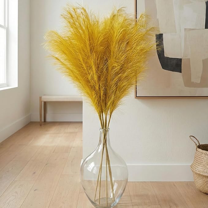 Large Glass Vase for Floor, 15" Tall Clear Glass Floor Vase for Pampas Grass and Long Stem Flowers, Big Glass Vase Decor for Living Room Bedroom, Clear Vase