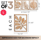 qmmp Modern Wooden Wall Sculptures - Set of 3 - Home Decor Accent - Large Wall Art for Living Room, Bedroom, Office - Easy Installation (Oak, Large - Tree Leaves)