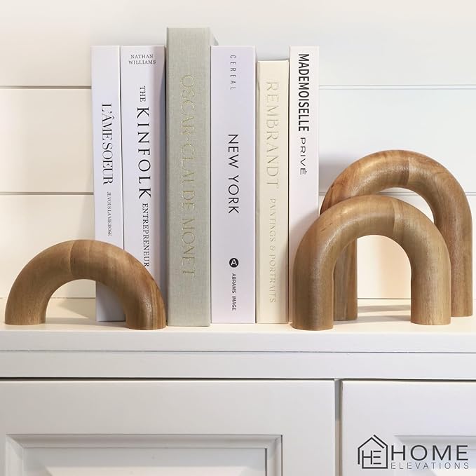 Wooden Arch Decor Set of 3 - Shelf Decor Aesthetic for Coffee Tables, Bookshelves, & Entryways - Acacia Wood Japandi Home Decor Accents - Modern Decorative Objects