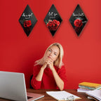 3 Pcs Red Rose Bathroom Wall Decor Flower Red Decor Inspirational Wooden Wall Art Office Wall Decor with Accept Let Go Have Faith Sign for Girl Women Bathroom Living Room Bedroom(12 x 7 Inch)