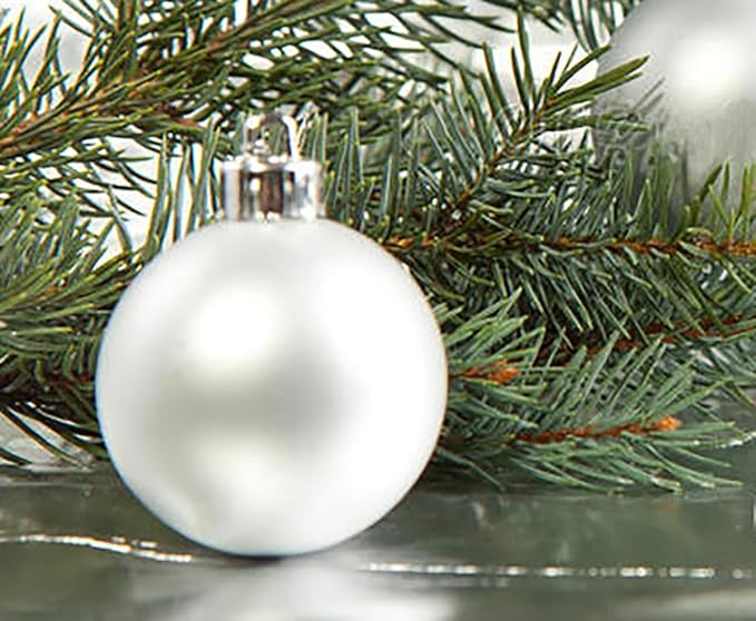 Emopeak 4Pcs Christmas Balls Ornaments for Xmas Christmas Tree - 4 Style Shatterproof Christmas Tree Decorations Hanging Ball for Holiday Wedding Party Decoration (Silver, 4"/10CM)