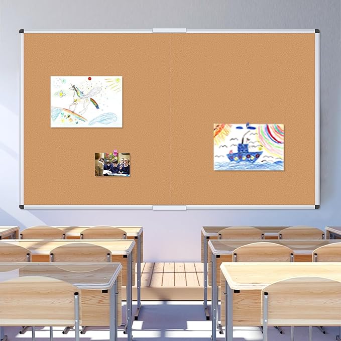 VIZ-PRO Cork Bulletin Board/Foldable Noticeboard, 48 X 36 Inches, Silver Aluminium Frame