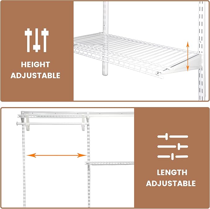 4-6 Ft Closet Organizer System, Adjustable Metal Wire White Closet System, Expandable Walk in Closet Organizers and Storage System, Closet Shelves with Hanging Rods
