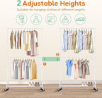 SLEEPING LAMB Double Rod Heavy Duty Clothes Racks for Hanging Clothes, Metal Rolling Garment Rack With Wheels Clothes Hanger Rack Wardrobe Racking for Coats, Shirts (White)