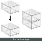 mDesign Stackable Storage Containers Box with 2 Pull-Out Drawers - Stacking Plastic Drawer Bins for Closet Organization, Linen, Coat, Bedroom or Entryway Closets - Lumiere Collection - 2 Pack - Clear