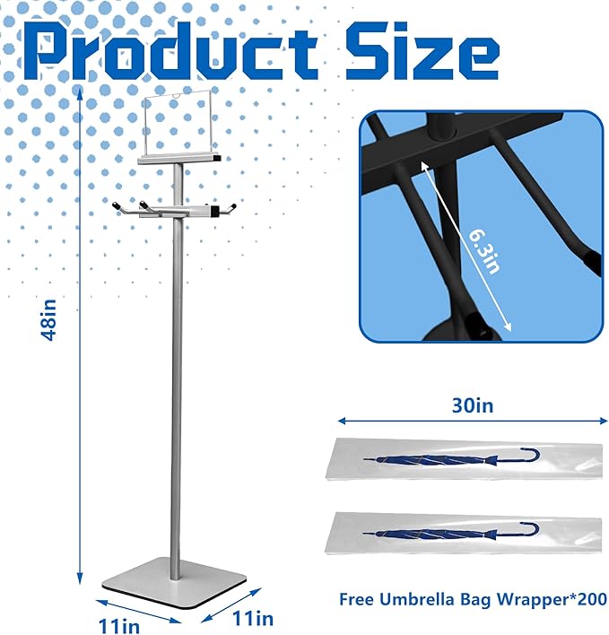 Montex Wet Umbrella Stand with Free 200 Plastic Umbrella Bags and Holder