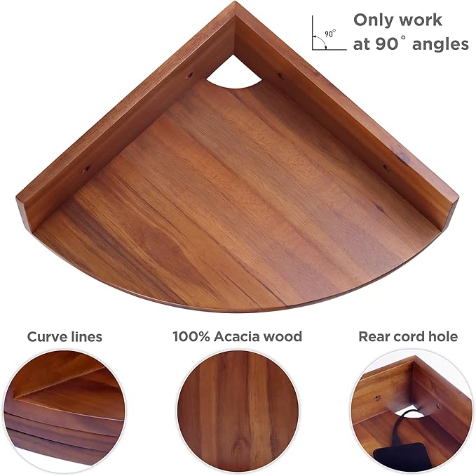 Demigo Corner Shelf Wall Mount Set of 3, Solid Acacia Wood Round Floating Corner Shelves for Storage and Display, Hanging Wood Shelves for Bedroom, Kitchen, Living Room, Bathroom (Brown)