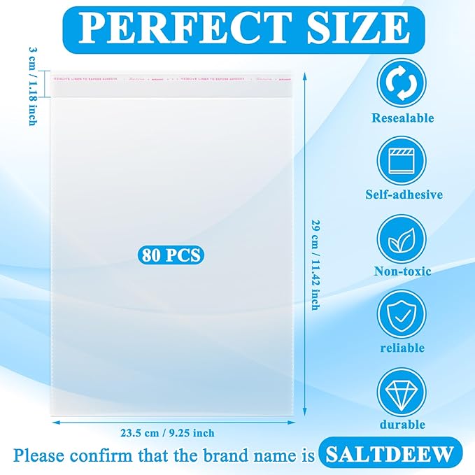 Feifeiya 80 Pcs Magazine Protectors for Collectors Clear Plastic Magazine Sleeves 9.25 X 11.42 Inch Comic Book Size Cellophane Bags Resealable Protective Storage Display for Guides Documents Photos