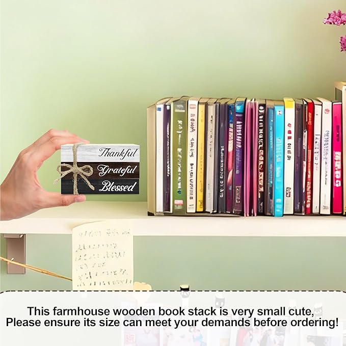 Decorative Books For Home Decor, Wood Book Stack For Table Decor, Thankful Grateful Blessed Decoration Books For Living Room Bookshelf Office, Thanksgiving Farmhouse Stacked Books Decoration (L76)