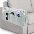 Remote Control Holder, Non Slip Bedside Armchair Caddy, Recliner Arm Caddy Armrest Organizer with 14 Pockets for Cell Phone TV Remote Control Magazines, Light Gray
